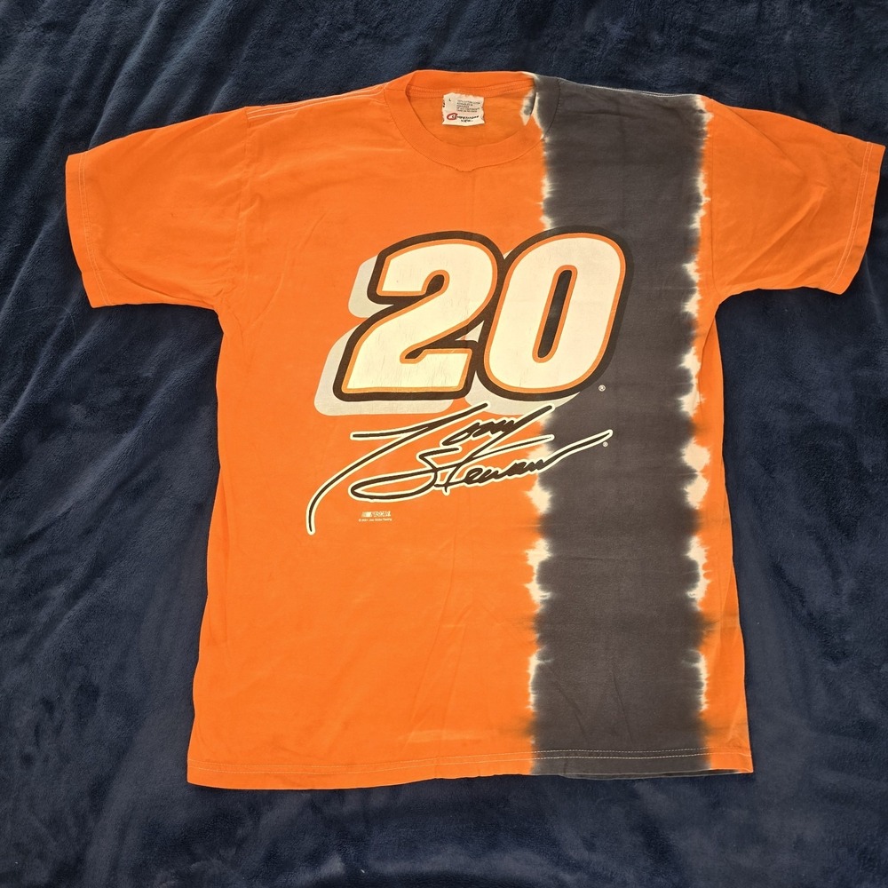 Tony‎ Stewart #20 NASCAR Tie Dye Orange T-Shirt Vintage 2001 Y2K Size Large Tee